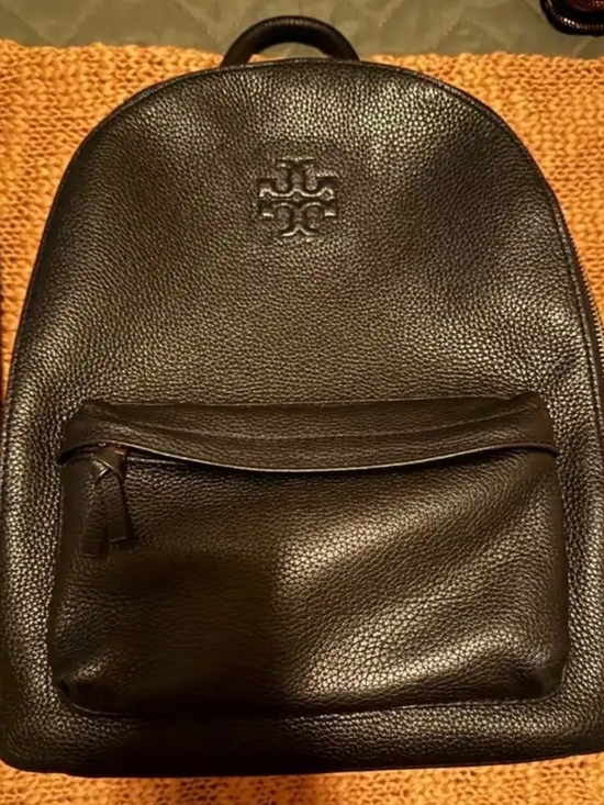 Tory Burch Other - Tory Burch Black Pebbled Leather Backpack Purse with Front Zip Pocket